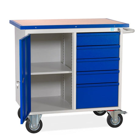 ærkstedsvogn SMV med skab og 5 skuffer, RAL9002/5005 | Værkstedsvogn SMV med skab og 5 skuffer, RAL9002/5005  | Officely