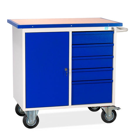ærkstedsvogn SMV med skab og 5 skuffer, RAL9002/5005 | Værkstedsvogn SMV med skab og 5 skuffer, RAL9002/5005  | Officely