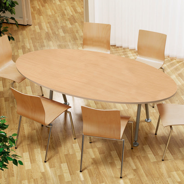 Konferencebord Consensus, Bøg 2000x1200 mm oval, Alugrå understel