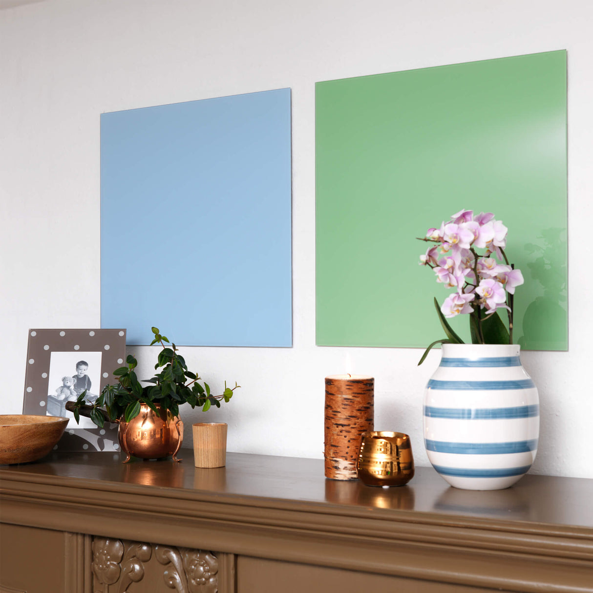 45 x 45 cm. Lyseblå Magnetisk Glastavle