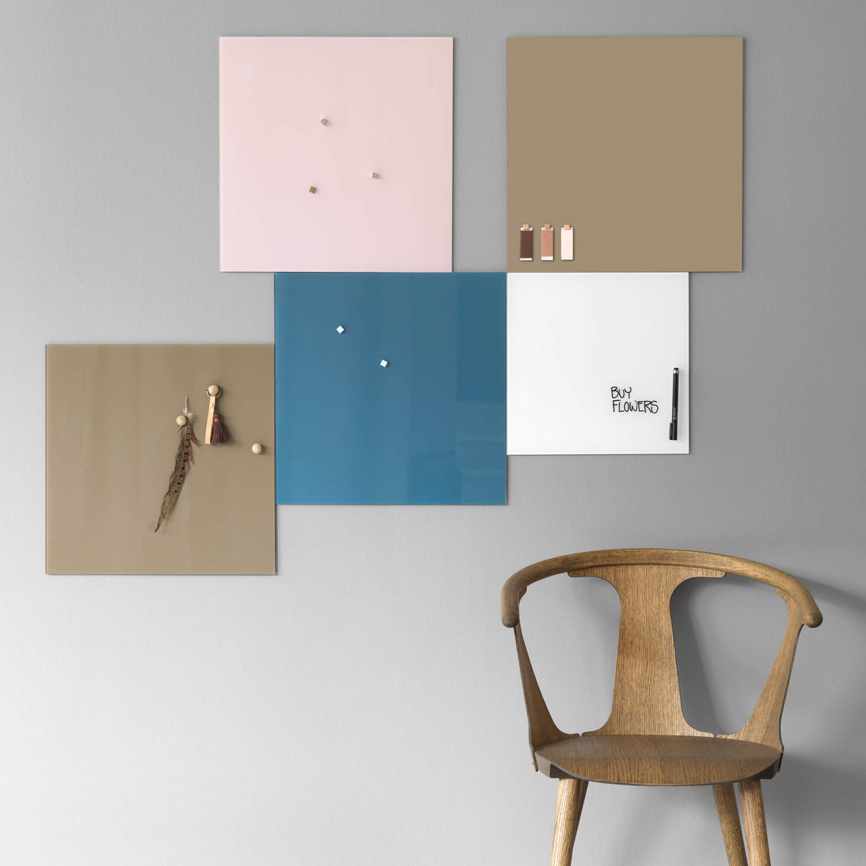 45 x 45 cm. Beige Magnetisk Glastavle