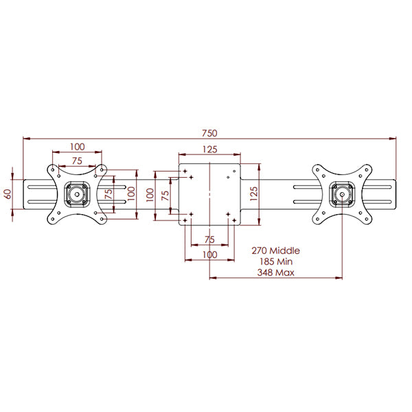 Skærmholder DZ Beslag til 2 skærme Alugrå
