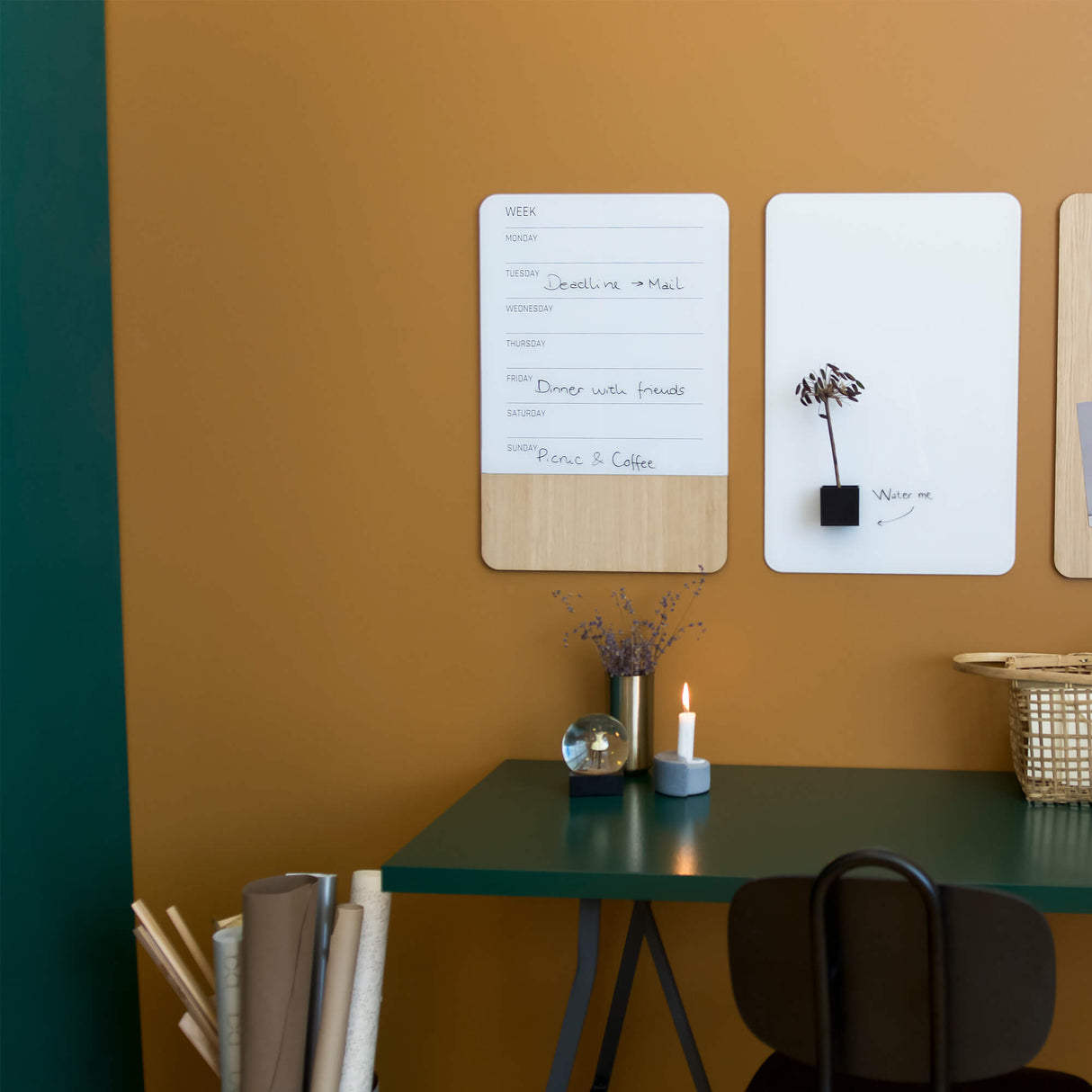 40 x 60 cm. Glas/Egefiner Magnetisk uge tavle Engelsk