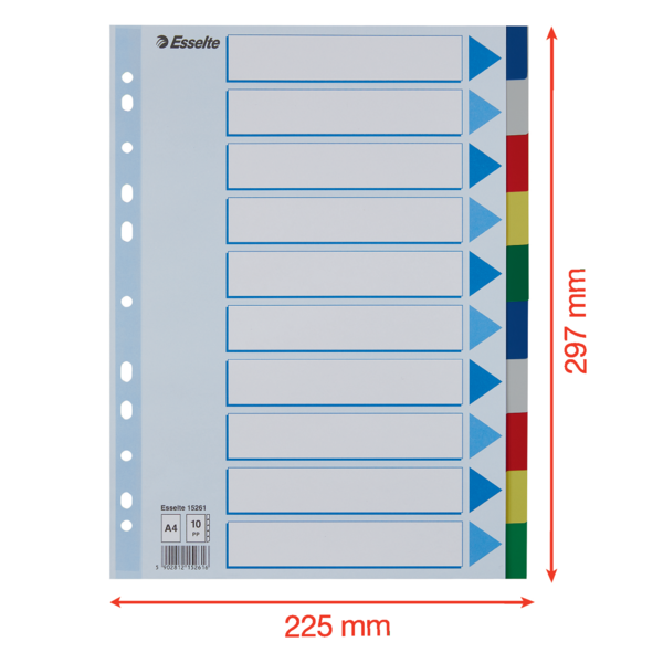 Faneblade PP A4 10-delt farvede faner