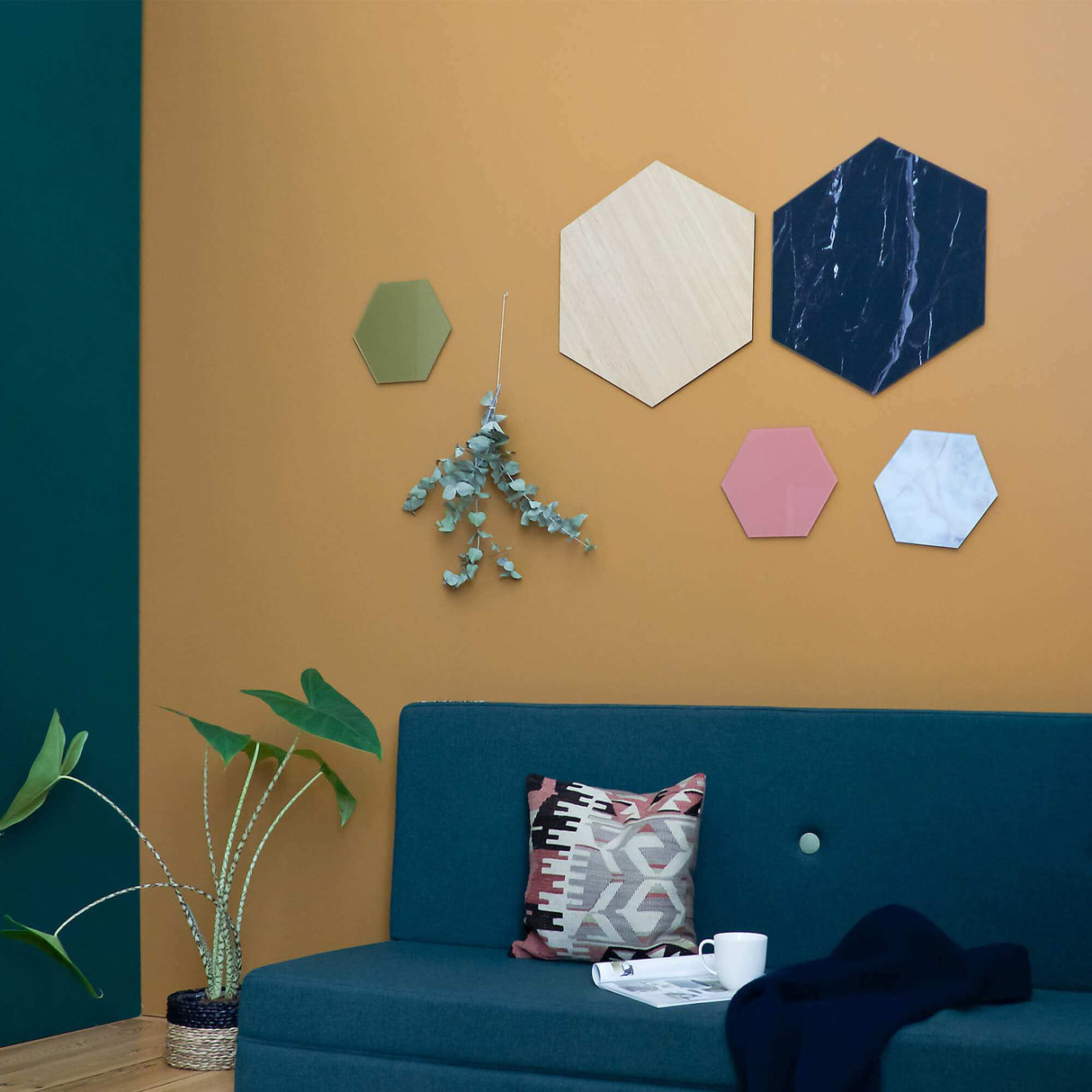 Hexagonal 21 cm. Rosa Marmor Magnetisk glastavle