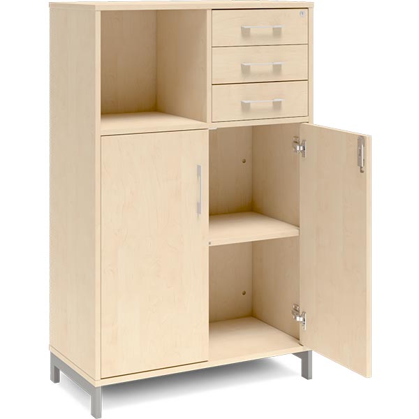 Kontorskab DNA, 800x1275 mm, Birk/Alugrå, skuffemodul 3A4/2A4