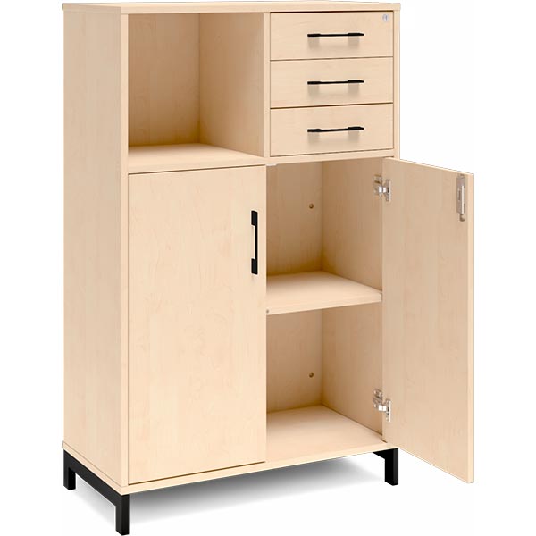 Kontorskab DNA, 800x1275 mm, Birk/Sort, skuffemodul 3A4/2A4