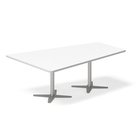 Konferencebord DNA, Hvid 2000x1425 mm trapezformet, Alugrå understel