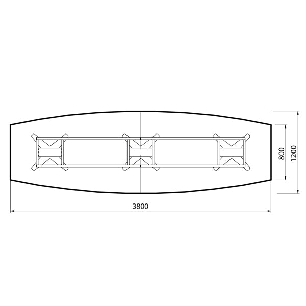 Konferencebord DNA, Antracit 3800x1200 mm bådformet, Hvid understel