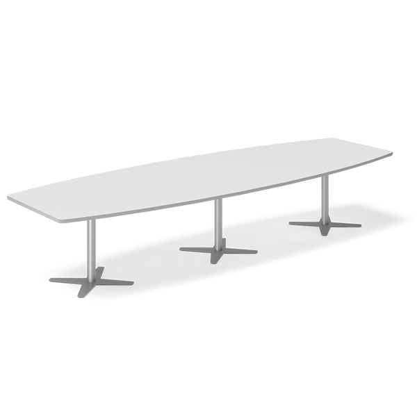 Konferencebord DNA, Lysgrå 3800x1200 mm bådformet, Alugrå understel