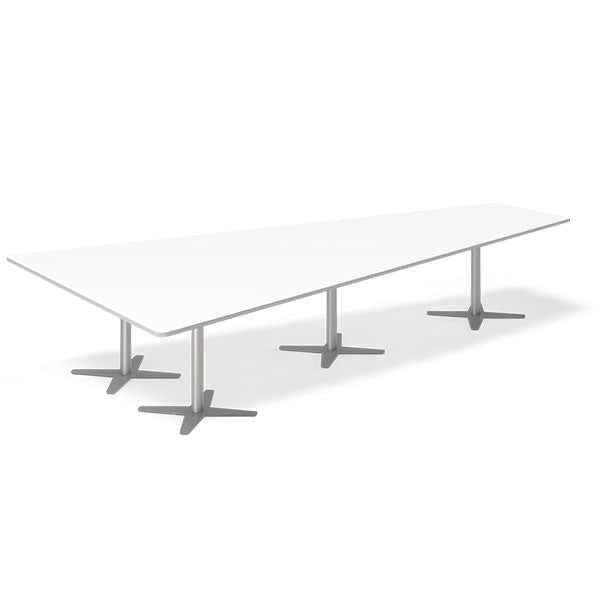 Konferencebord DNA, Hvid 3800x1990 mm trapezformet, Alugrå understel