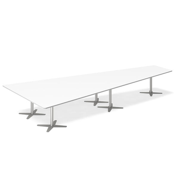 Konferencebord DNA, Hvid 5000x2365 mm trapezformet, Alugrå understel