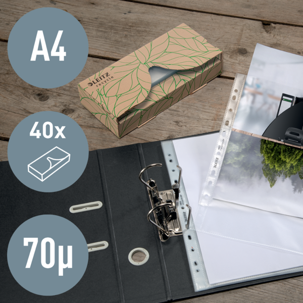 Lomme recycle AtHand 70my PP præg A4 TÅ (40)