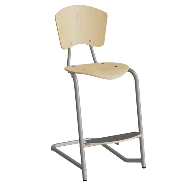 Stol Nian 3479, 630mm, birk finér med alugråt stel og fotplate