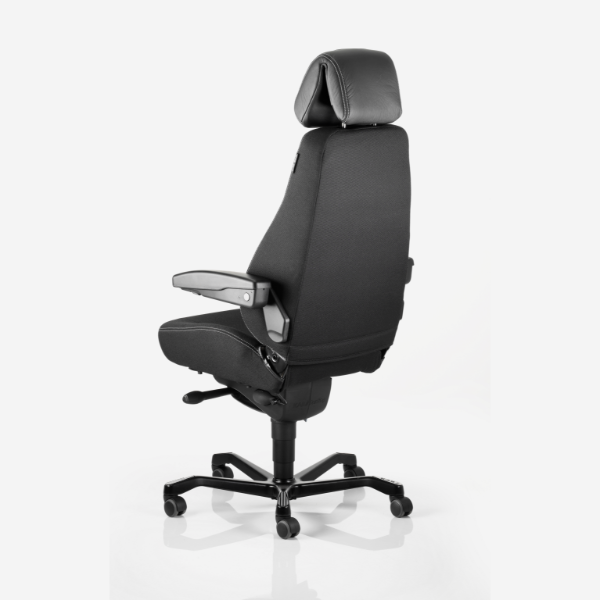 Kontorstol KAB Seating Director, White-Line Sort fighter inkl. armlæn og nakkestøtte i sort skind
