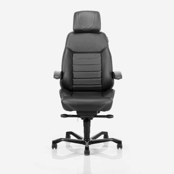 Kontorstol KAB Seating Executive, White-Line Sort skind inkl. armlæn og nakkestøtte i sort skind
