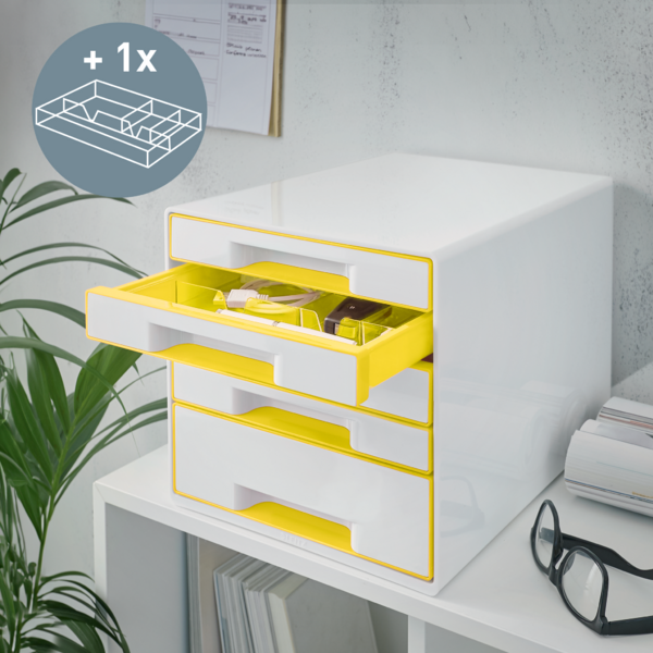 Desk cube WOW m/5-skuffer hvid/gul