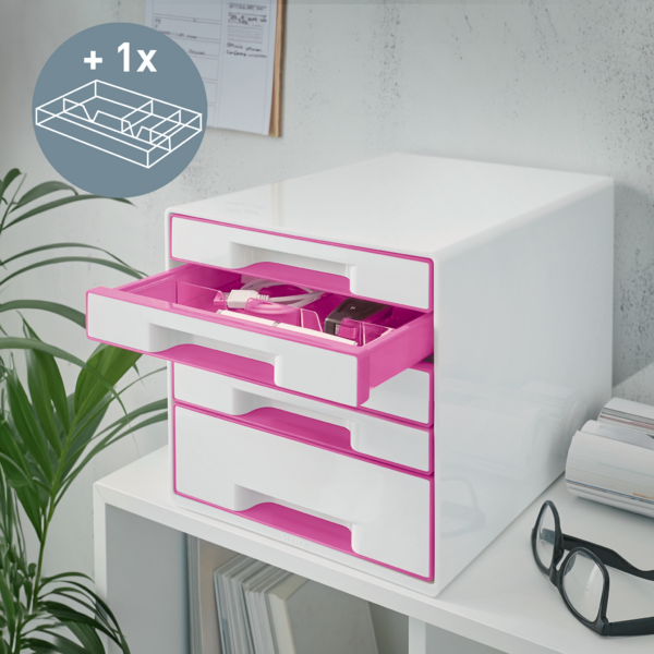 Desk cube WOW m/5-skuffer hvid/pink