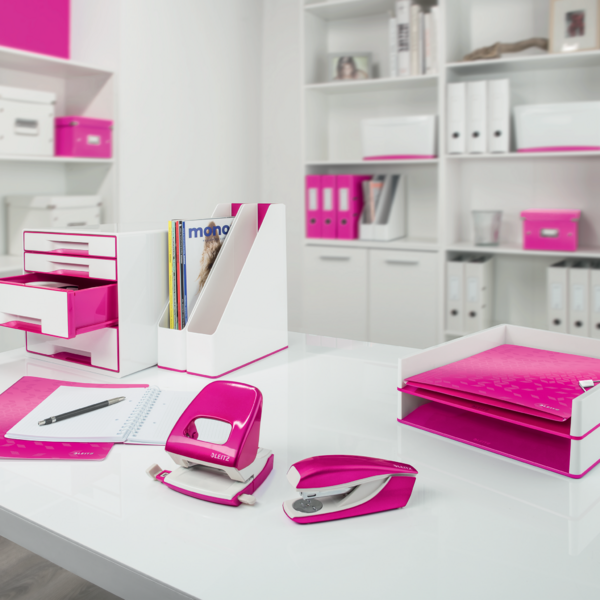 Desk cube WOW m/5-skuffer hvid/pink