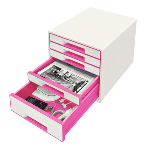 Desk cube WOW m/5-skuffer hvid/pink
