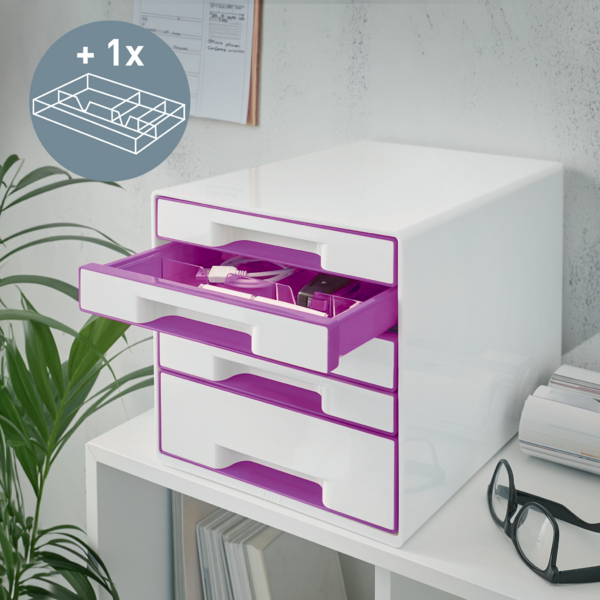 Desk cube WOW m/5-skuffer hvid/lilla