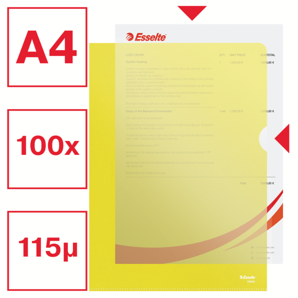 Omslag 105my PP præget A4 gul (100)