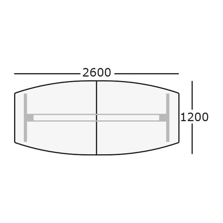 Hæve-sænkbart mødebord DNA, Bøg 2600x1200 mm bådformet, Alugrå understel