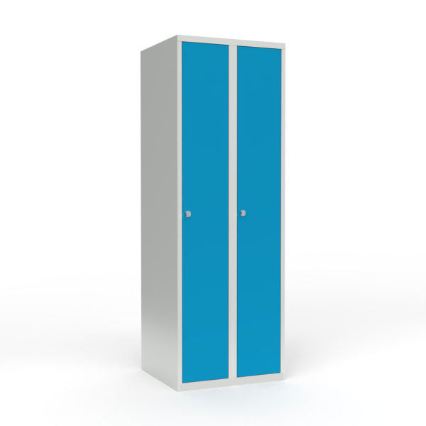 Skoleskab 2x300 Lige tag 1 rum i højden Lys blå ståldør Greb for hængelås