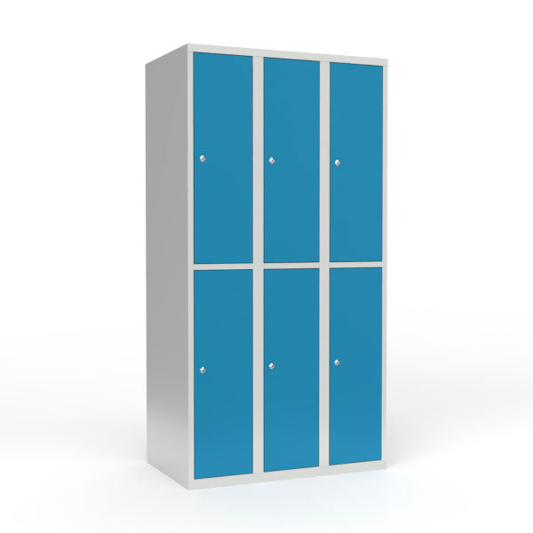 Skoleskab 3x300 Lige tag 2 rum i højden Lys blå ståldør Cylinderlås