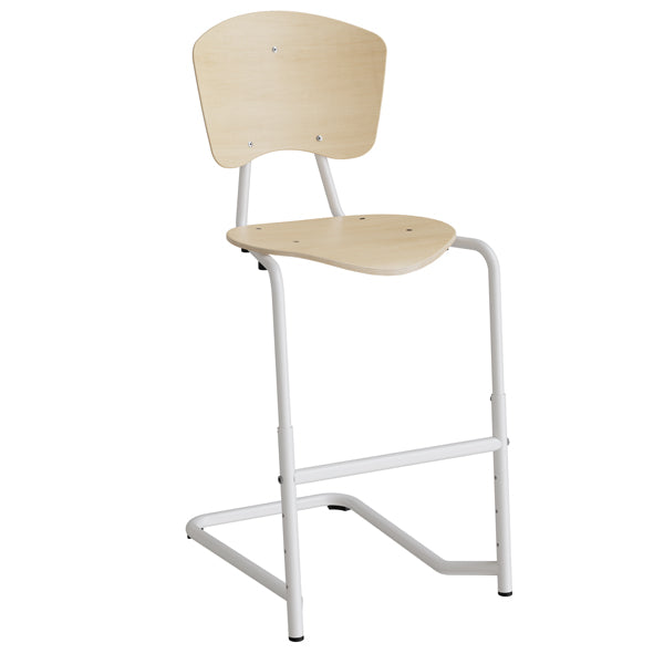 Stol Femman 3761, birk finér med hvidt stel og fodstøtte