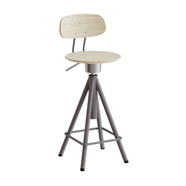 Taburet Atlas 2119, med hvidpigmenteret egelaminat, gråt stel