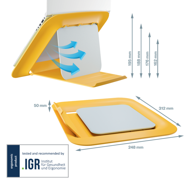 Laptop riser Leitz Cosy 17" gul