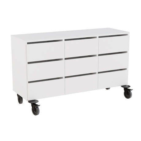Opbevaring Stig 3x1,5 rum, 9 skuffer, hvid laminat, hjul