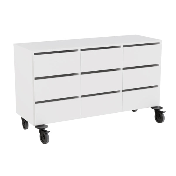 Opbevaring Stig 3x1,5 rum, 9 skuffer, hvid laminat, hjul
