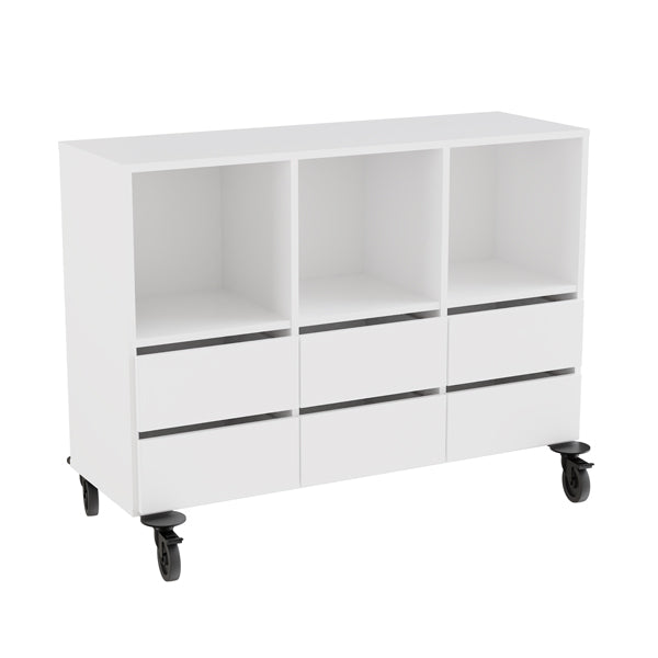 Opbevaring Stig 3x2 rum, 6 skuffer, hvid laminat, hjul