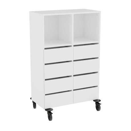 Opbevaring Stig 2x3 rum, 8 skuffer, hvid laminat, hjul
