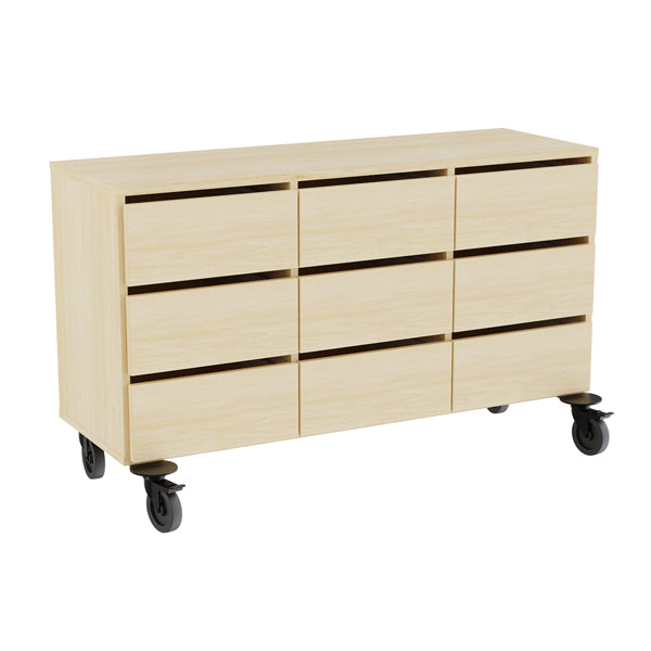 Opbevaring Stig 3x1,5 rum, 9 skuffer, birk laminat, hjul