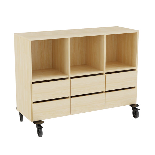 Opbevaring Stig 3x2 rum, 6 skuffer, birk laminat, hjul