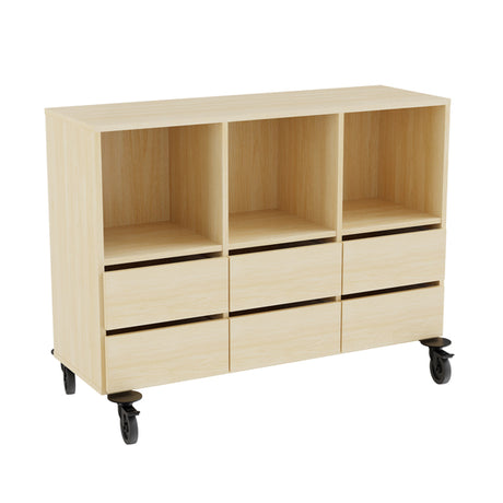 Opbevaring Stig 3x2 rum, 6 skuffer, birk laminat, hjul