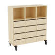 Opbevaring Stig 3x3 rum, 12 skuffer, birk laminat, hjul