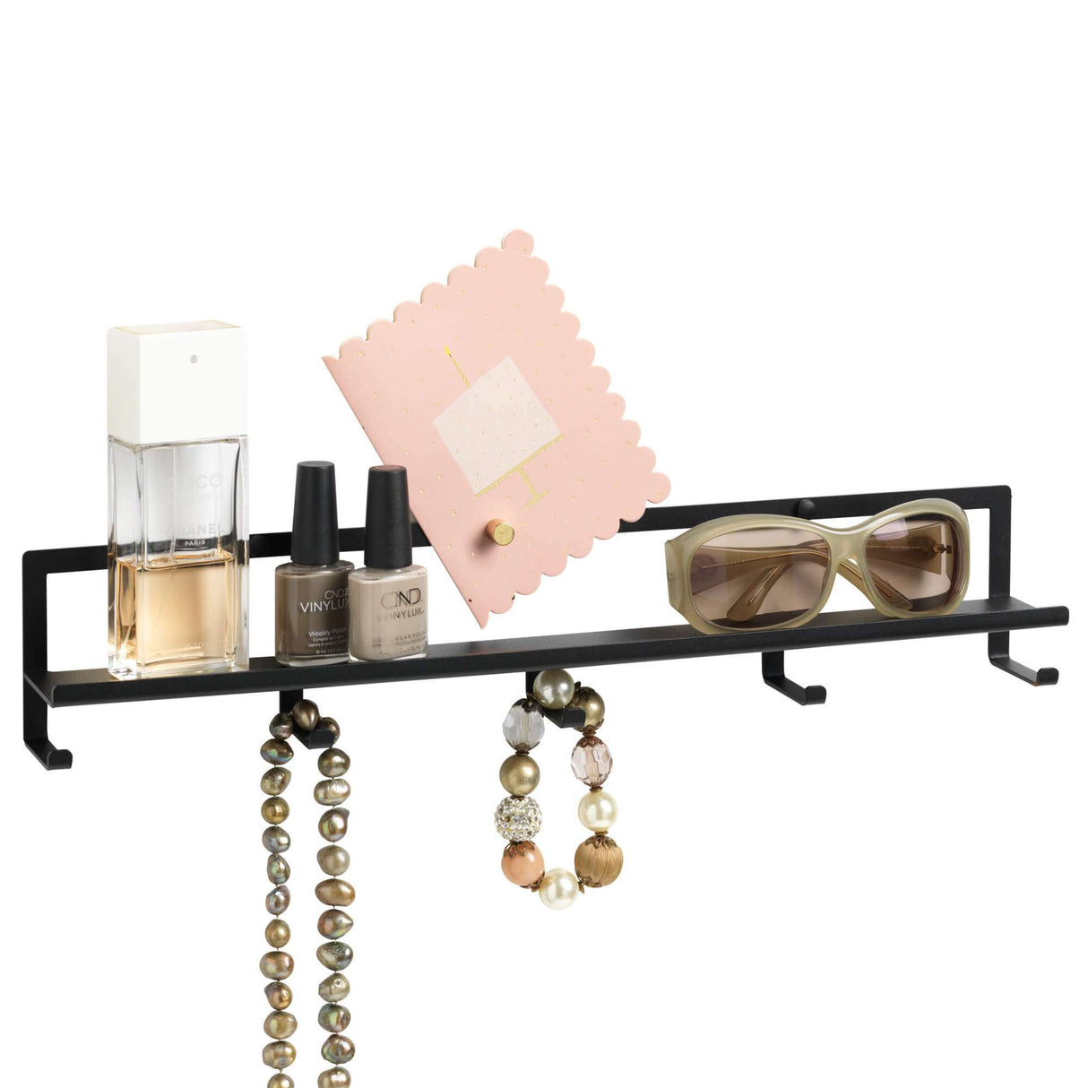 Hylde med knage sort | 45 cm. Hylde med knager, Sort metal | Officely