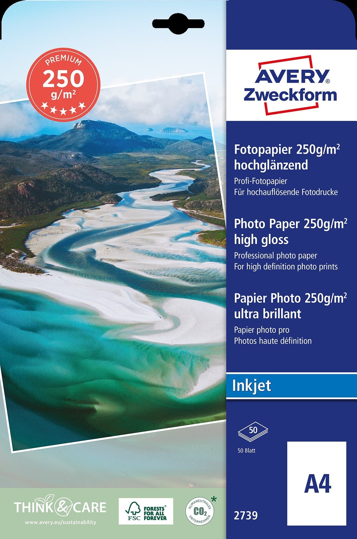 A4 Avery fotopapir glossy 250g inkjet (50)
