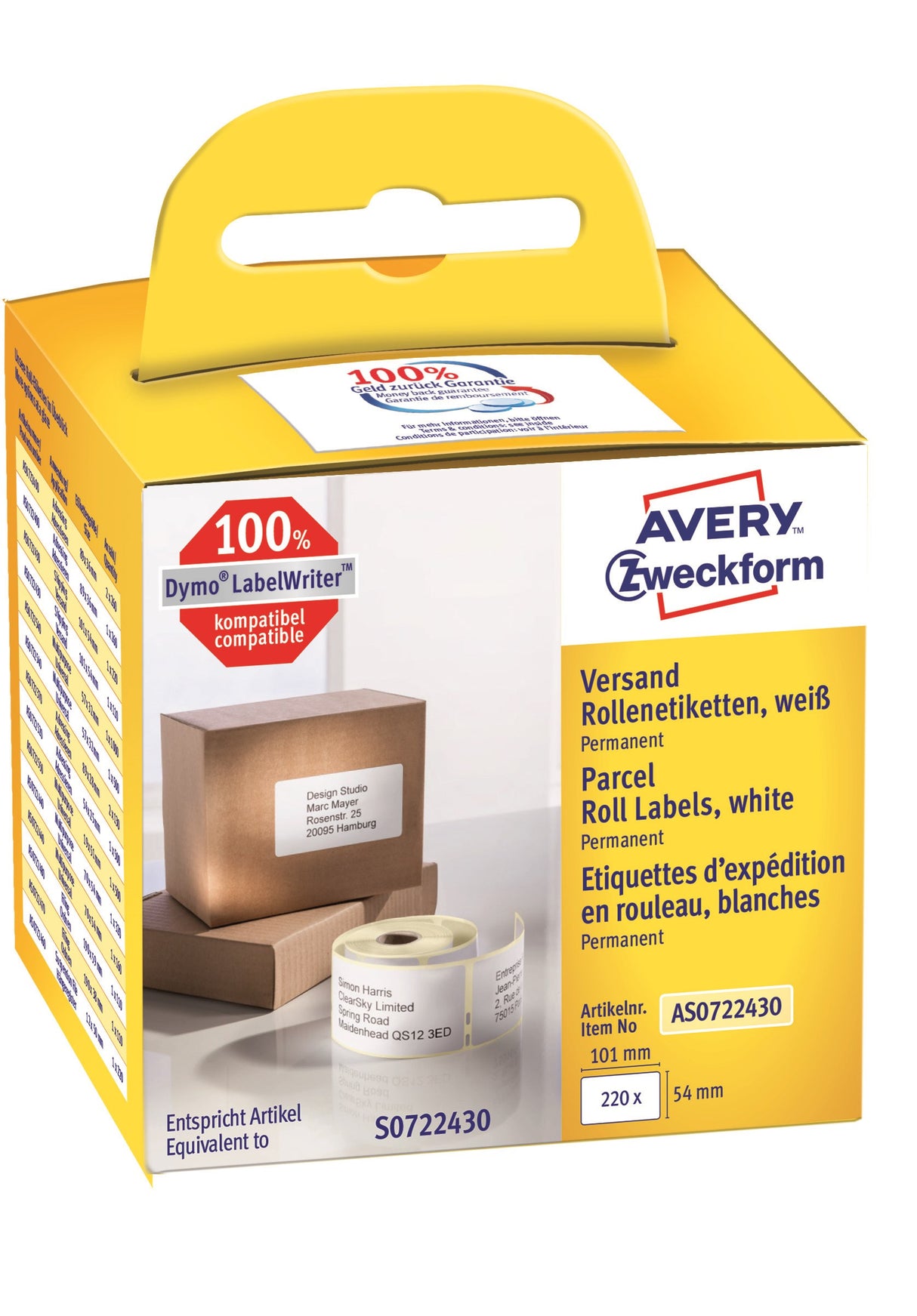 Avery forsendelsesetiket på rulle 101x54mm (220)