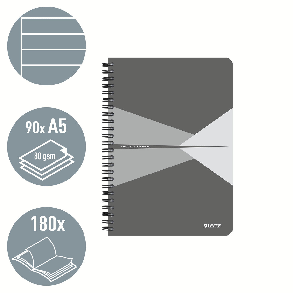 Notesblok Office karton A5 lin. 80g/90ark grå