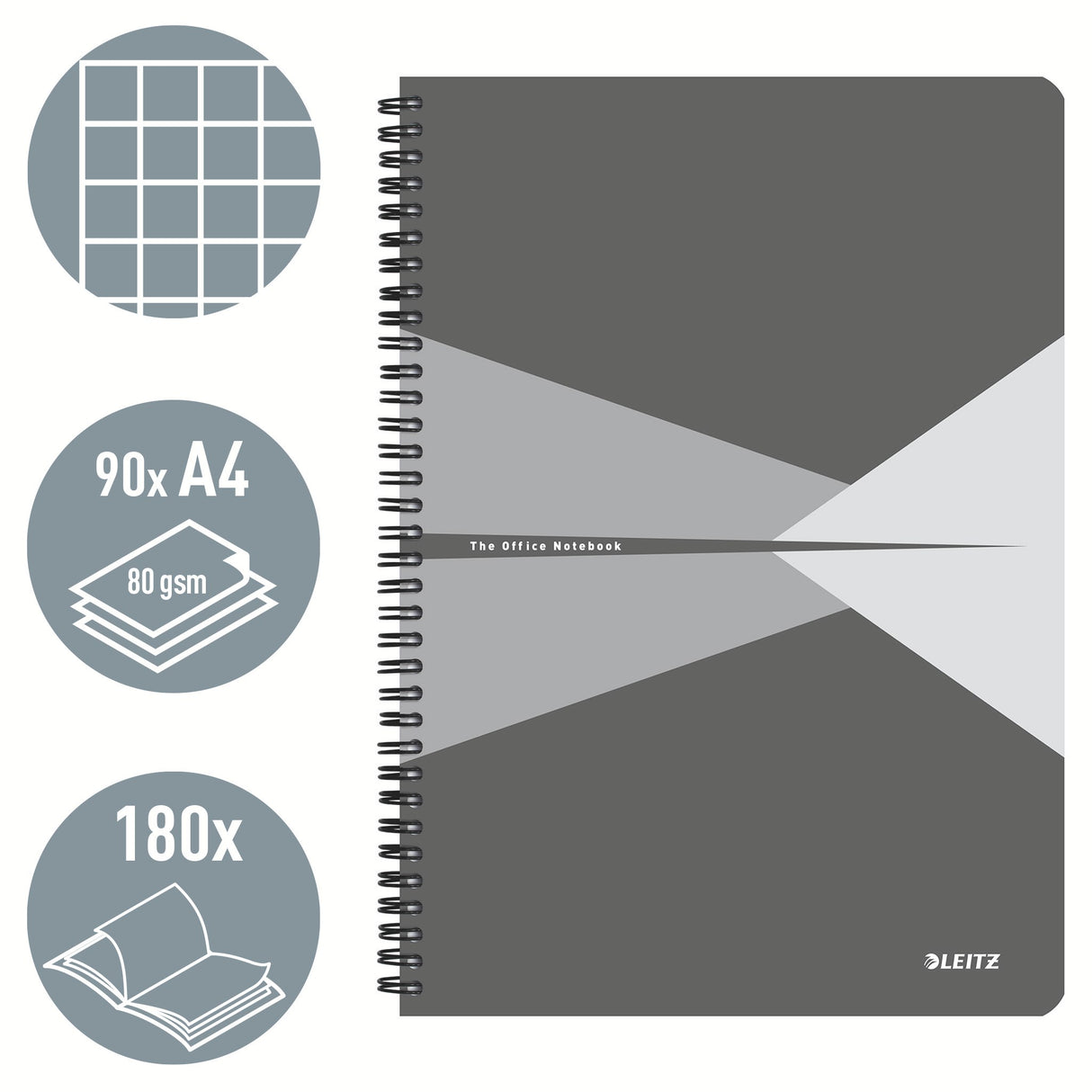 Notesblok Office PP A4 kvad. 80g/90ark grå