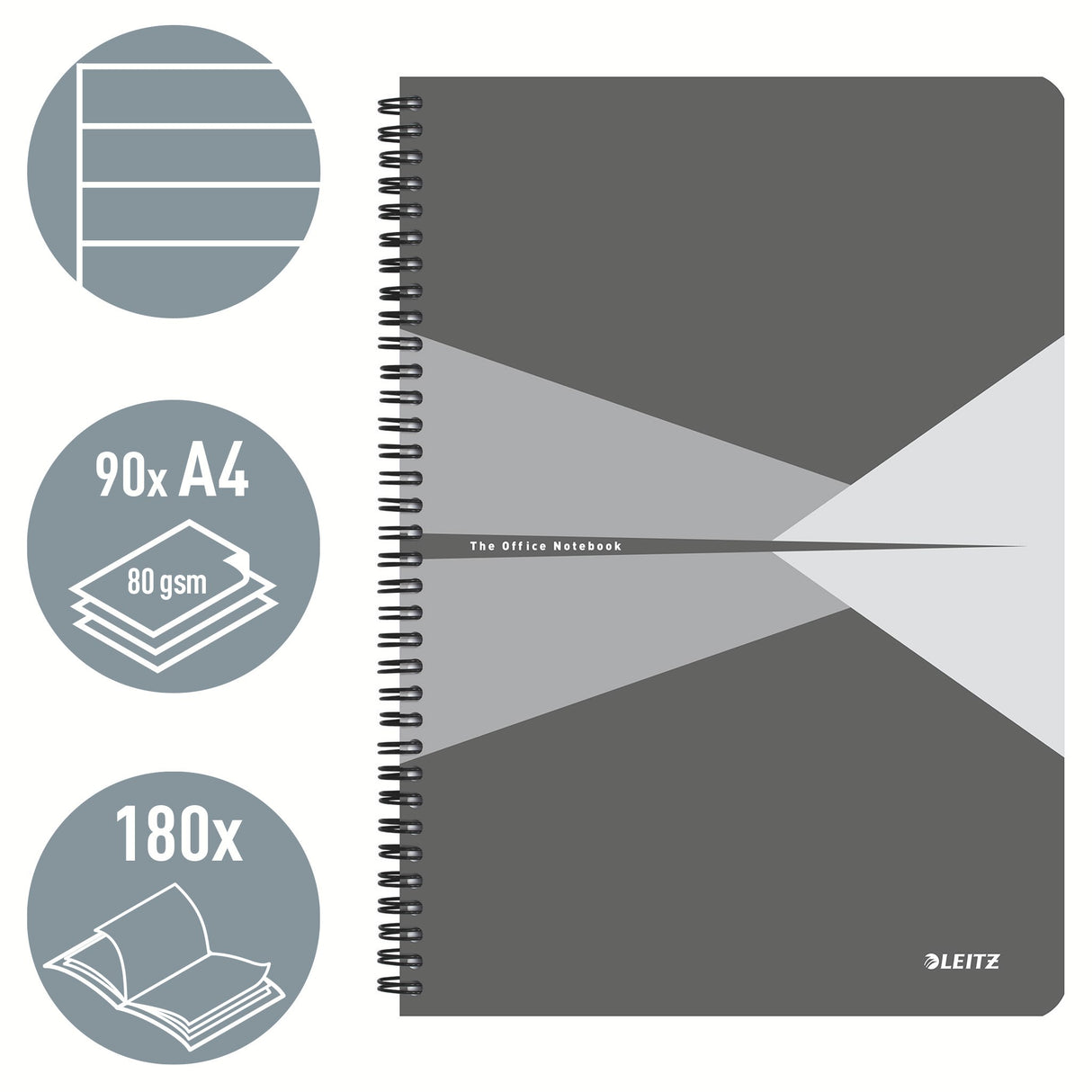 Notesblok Office PP A4 lin. 80g/90ark grå