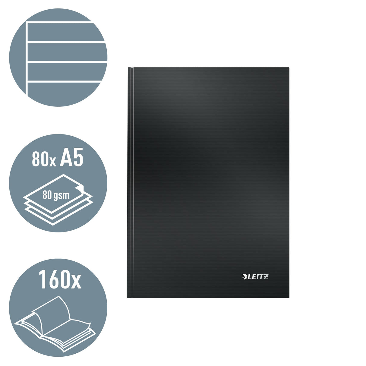 Notesbog Solid hardcover A5 lin. 80g/80ark sort