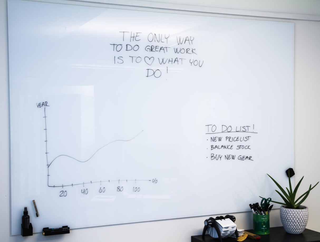 150 x 120 cm. PURE White Magnetisk Glastavle