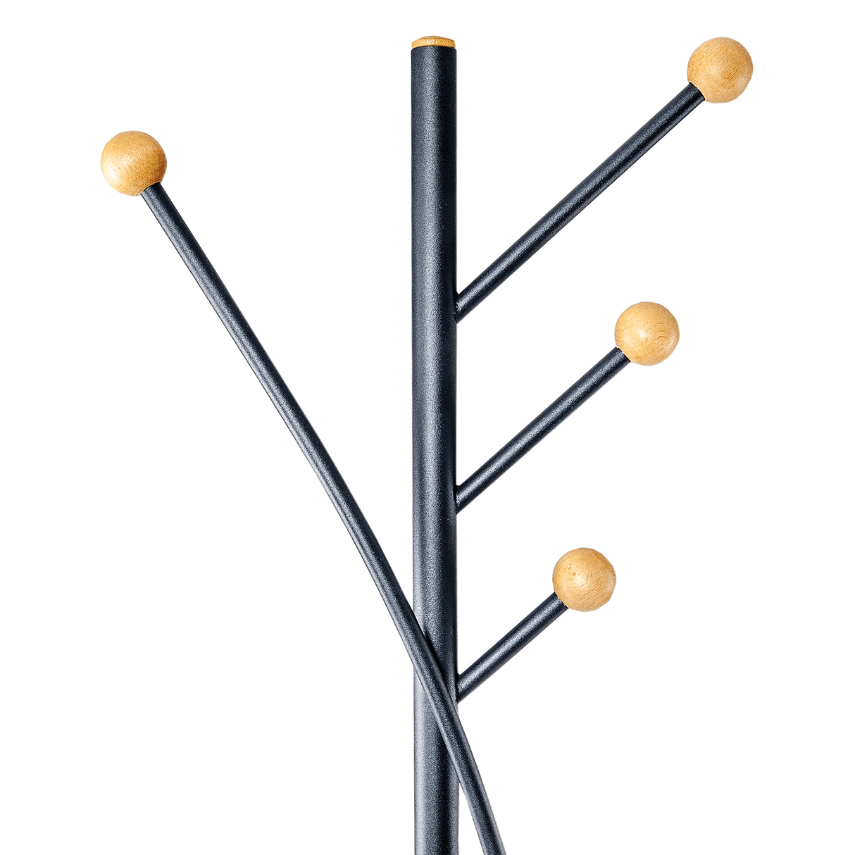 Coat stand black metal wood dots closeup 71695.png
