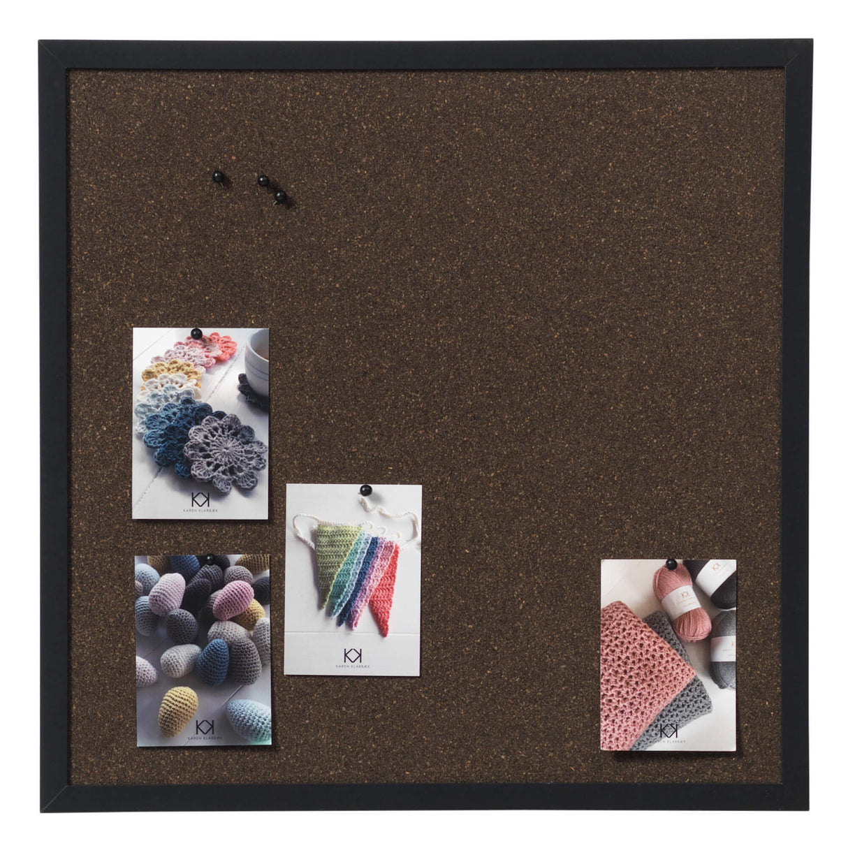 60 x 60 cm. Mørk Kork opslagstavle med sort ramme